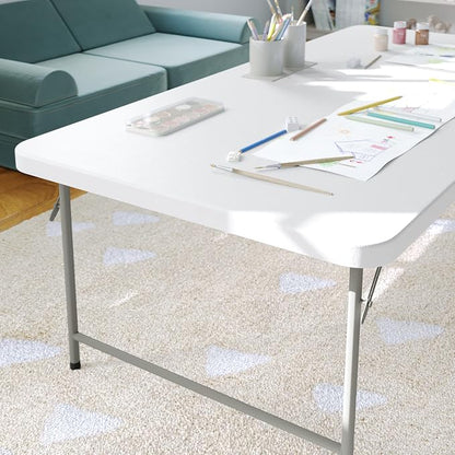 Flash Furniture Paige 4.93' Classroom Activity Table for School and Home, Heavy-Duty Rectangular Plastic Activity Table for Kids, White