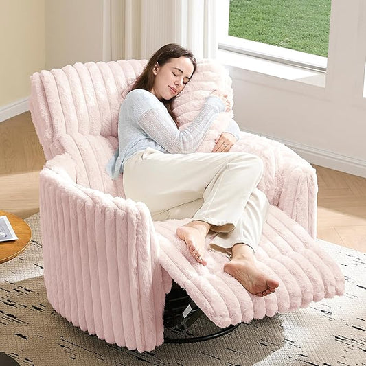 Jocisland Power Recliner Nursery Chair for Adults, Electric Swivel Rocking Glider with USB & Type-C, Soft Fabric Armchair with 2 Pillows, Cozy Reclining Sofa for Living Room, Bedroom, Light Pink