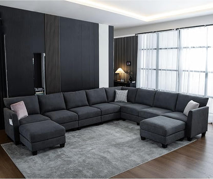 150.4" Large Sectional Couches for Living Room, 8 Seater L Shaped Modular Sectional Sofa with Two Storage Ottomans & USB, Oversized Corner Couch for Living Room (Grey)