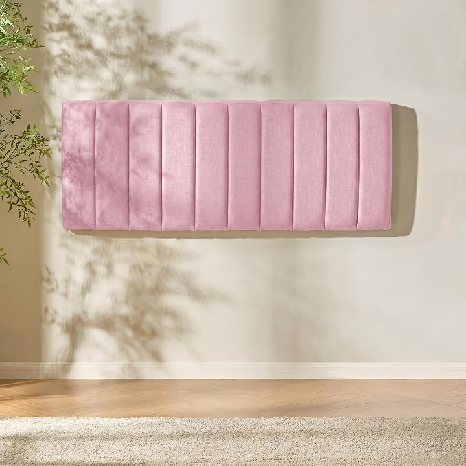 Hearth & Harbor Wall Mounted King Headboard Only, Bed Headboard King Size | Easy Assemble, Floating Peel and Stick, Upholstered, Channel Stitched, 3D Wall Panels, 5 Strips of 3M Tape Included, Pink