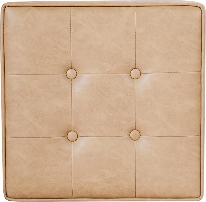 HomePop 18" Square Tufted Storage Ottoman - Sand Faux Leather
