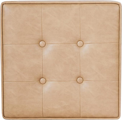 HomePop 18" Square Tufted Storage Ottoman - Sand Faux Leather