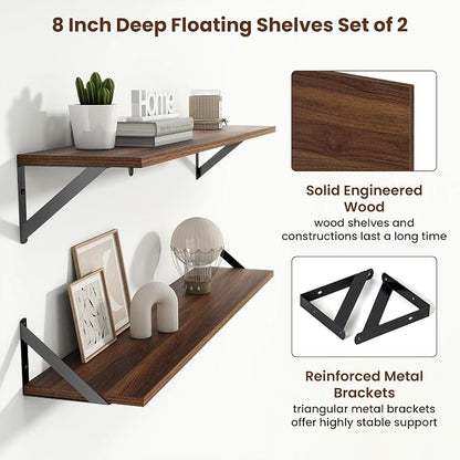 Axeman 36 Inch Floating Shelves | 8 Inch Deep Walnut Wall Shelves Set of 2 | 36''W x 8''D Rustic Walnut Shelves for Bathroom Living Room Bedroom Kitchen