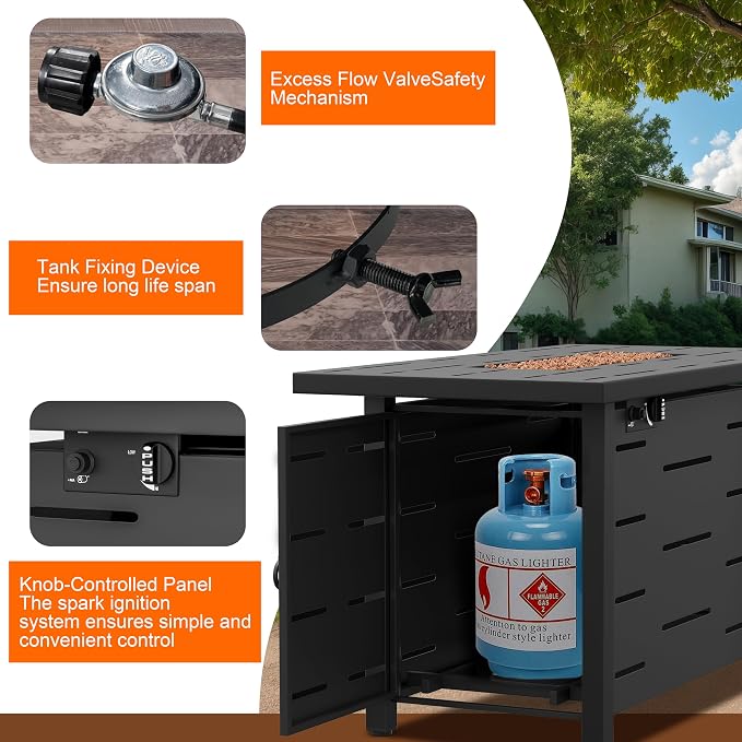 Shintenchi 44" Outdoor Propane Fire Pit 50,000 BTU Gas Fire Pit Table with Lid, Waterproof Cover, Rectangle Gas Firepit Table for Garden/Patio, CSA Certification, Black