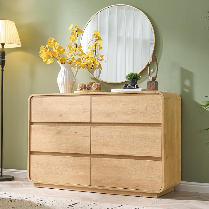 Standifurno 47’’ Wide Dresser for Bedroom, Double Dresser with 6 Drawers, Storage Drawer of handleless, Chest of Drawers for Closet & Living Room (Natural)