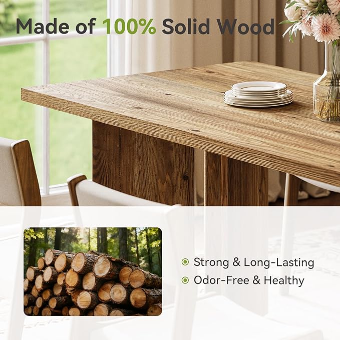 Little Tree Solid Wood Dining Table for 4-6, 63-Inch Farmhouse Kitchen Table, Wood Rectangular Dinner Tables for Kitchen & Dining Room, mesas de comedor