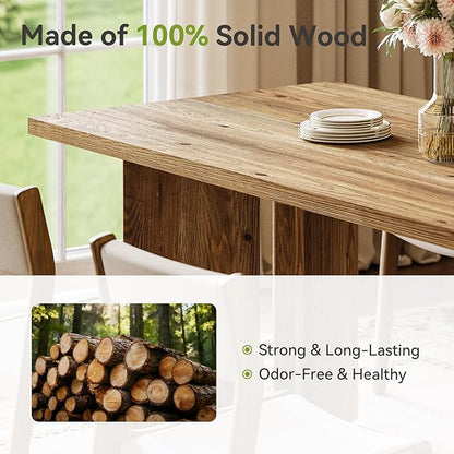 Little Tree Solid Wood Dining Table for 4-6, 63-Inch Farmhouse Kitchen Table, Wood Rectangular Dinner Tables for Kitchen & Dining Room, mesas de comedor