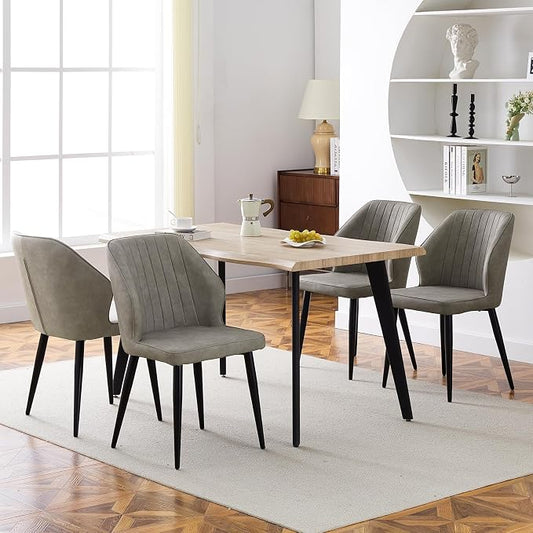 CLIPOP Dining Chairs Set of 4, Faux Leather Dining Chairs, Mid-Century Modern Dining Room Chairs, Upholstered Kitchen Chairs, Metal Legs/Backrest, Accent Leisure Chair for Guest Reception Room - Grey