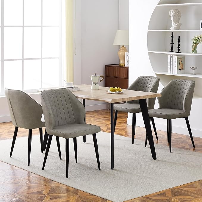 CLIPOP Dining Chairs Set of 2, Faux Leather Dining Chairs, Mid-Century Modern Dining Room Chairs, Upholstered Kitchen Chairs, Metal Legs/Backrest, Accent Leisure Chair for Guest Reception Room - Grey