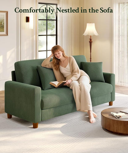 Welzona 70.2" Couches for Living Room, Comfy L Shaped Couch Green 7.1" Thicker Cushion, Sofas for Living Room Tool-Free Setup, Loveseat with Ottoman 705lbs Support, Corduroy Couch for Bedroom, Office
