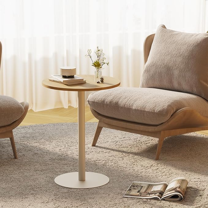 Round Side Table, C Shaped End Table for Small Spaces, Snack Sofa Table for Couch, Modern Accent Night Stand with Metal Leg for Living Room, Bedroom, Corners and Office(Rustic Oak)