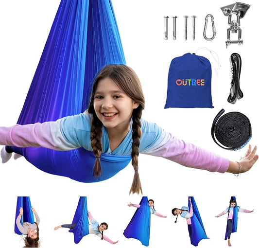 OUTREE Double Layer Therapy Swing with 360 Swivel Hanger, Healing & Relaxing Cuddle Swing for Kids and Adults with Autism, ADHD, Sensory Processing Disorder (Blue-Purple Gradient)
