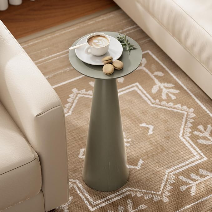COZAYH Farmhouse Tall Pedestal End Table Small Solid Wood Martini Table Plant Stand Modern Round Drink Table for Small Space Living Room, Sage Green