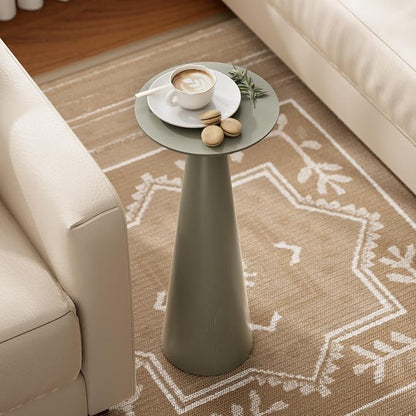 COZAYH Farmhouse Tall Pedestal End Table Small Solid Wood Martini Table Plant Stand Modern Round Drink Table for Small Space Living Room, Sage Green