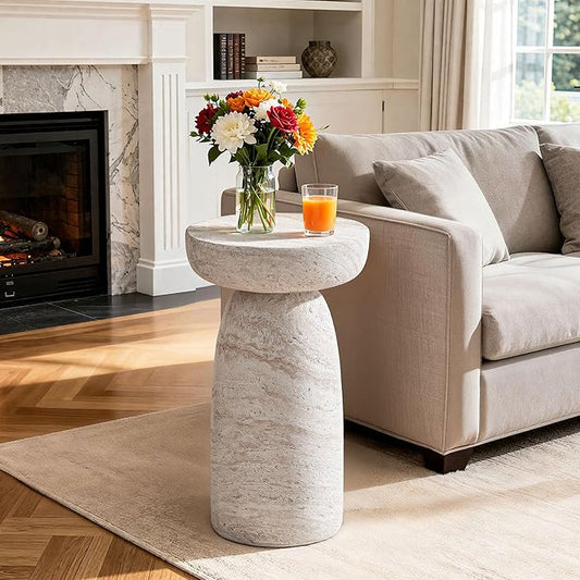 28" Large Side Table Outdoor, Modern Geometric Pedestal End Table, Multi-Functional & Decorative Coffee Table, Accent Table, Planter Stand for Garden Patio Porch Balcony or Living Room Decor