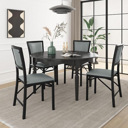 VECELO Folding Dining Chairs Set of 2, Metal Padded Foldable Seating with Comfortable Faux Leather, Space-Saving Portable Guest Seats for Kitchen & Office, No Assembly, Slate Grey