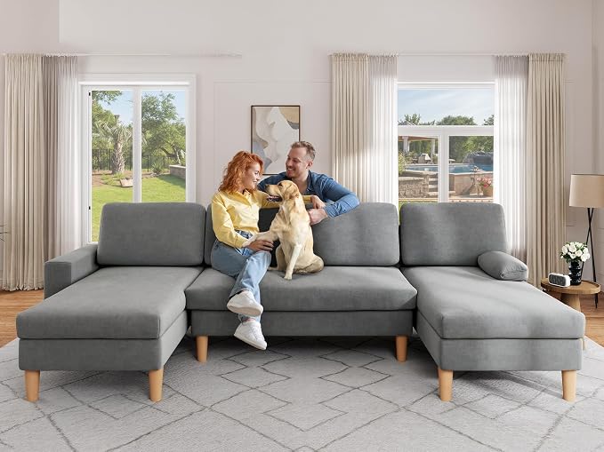 YITAHOME 109" U-Shaped Couch, 4-Seat Cloud Sofa with Dual Chaise Lounges, Storage Armrest, Cup Holder & Thick Cushions for Living Room