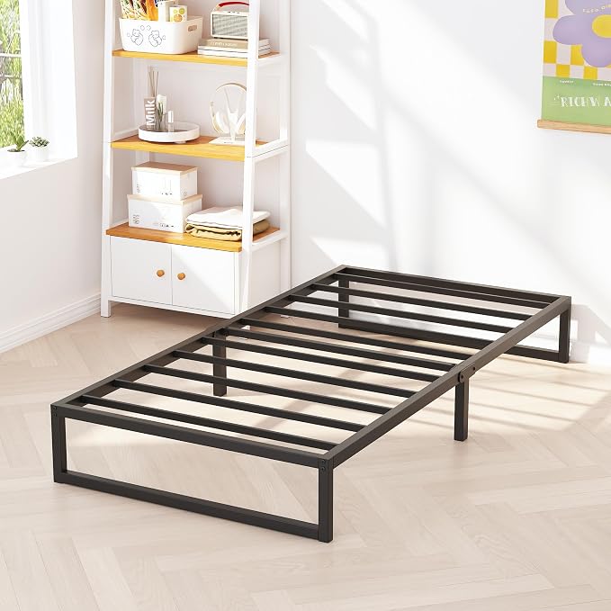 Richwanone 8 Inch Twin Bed Frames Heavy Duty Metal Platform Bed, Black | Twin Size Bed Frames, Metal Platform Mattress Foundation with Steel Slat Support, No Box Spring Needed, Easy Assembly