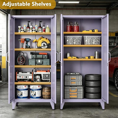 Purple Metal Pantry Cabinet with Lock,Freestanding Steel Storage Locker with 3 Adjustable Shelves,Heavy Duty Metal Storage Cabinet for Kitchen, Living Room,Laundry,Garage 61" H X 27.6" W X 13.8" D