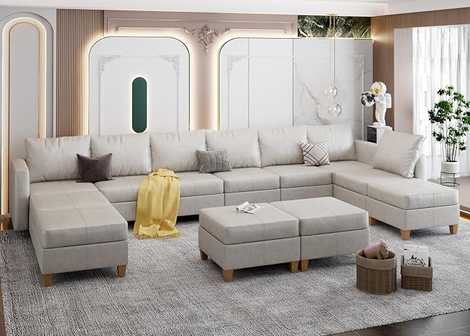 EASE MOOSE Faux Leather Sectional Sofa U Modular Couch with Storage Convertible Sleeper Sectional Sofa