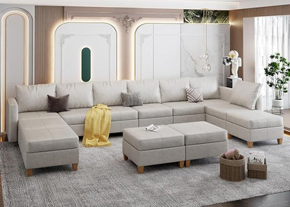 EASE MOOSE Faux Leather Sectional Sofa U Modular Couch with Storage Convertible Sleeper Sectional Sofa