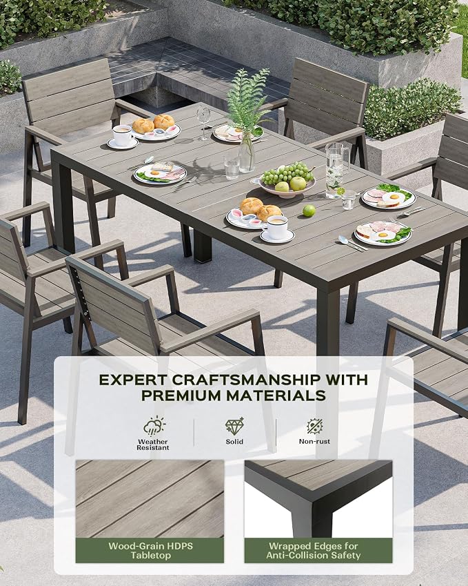 Vexwalx Outdoor Dining Chairs Set of 2, HDPS + Aluminum Patio Dining Chairs with Ergonomic Design and Wide Seat, 2 Piece Outdoor Chairs for Garden, Backyard, Deck (Gray)