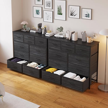 LUMTOK 10-Drawer Dresser, Fabric Storage Tower with Drawers for Bedroom, Dresser Drawer with Handle for Bedroom, Living Room, Hallway, Closets & Nurseryteel Frame, Wood Top (Black Wood Veins)