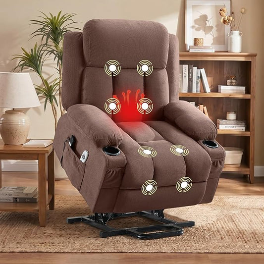 MAHOMICO Power Lift Recliner Chair for Elderly with Vibration Massage and Lumbar Heating Oversized Single Sofa with Cup Holder and USB Charge Port for Living Room