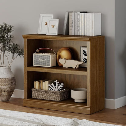 Bevfint Bookcase, 2 Tiers S Bookshelf Open Storage Organization, Floor Standing Indoor Furniture Book Case for Library Office Living Room Bedroom, Vintage Oak - 2 Tier