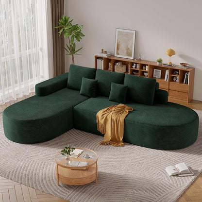 112" Modern Curved Cloud Couch, Boneless Couches for Living Room with Deep Seat, Memory Foam Compressed Modular Sectional Sofa, No Assembly Required,Green 1 PCS