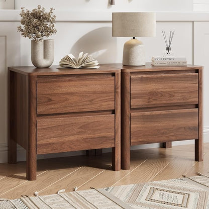MAISONARIA Walnut 3-Piece Dresser Bedroom Set, 6 Drawers Dresser & 2 Drawer Nightstands with Hidden Handles, Wood Chest of Drawers for Bedroom, Living Room, Entryway
