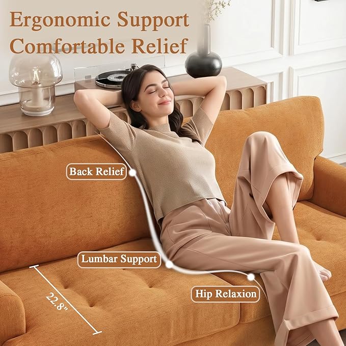81” Sofa Couch with Storage, Mid Century Modern Decor Loveseat Couches for Living Room, Button Tufted Upholstered Small Couch for Bedroom, Apartment (Ginger)