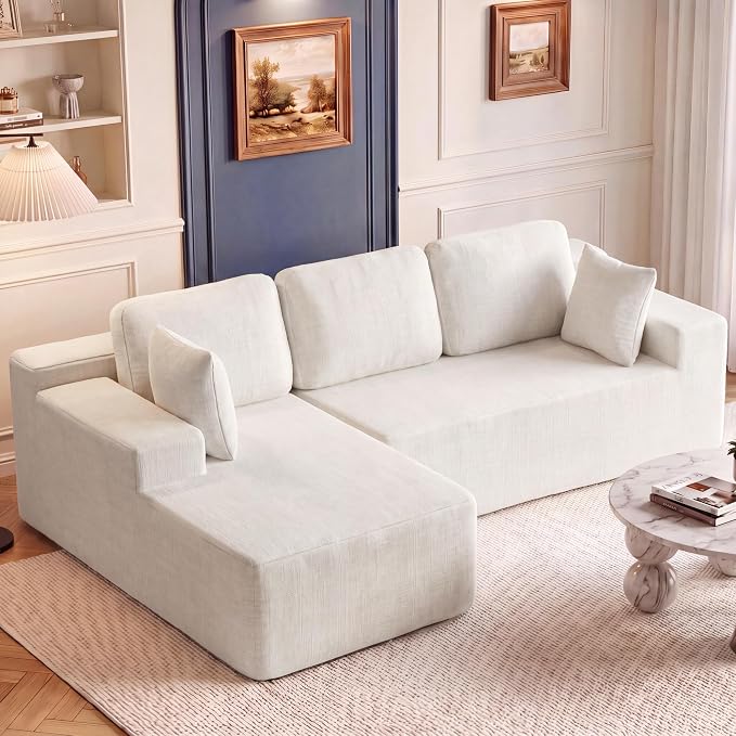 Homall 110" Boneless Sectional Couch, Modular Sectional Sofa L-Shape Couch with Deep Seat, Cloud Comfy Boneless Couch for Living Room, No Assembly Required (Chenille, Beige)