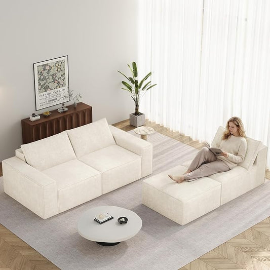 Vesgantti 114" Modular Boneless Couch, Modern 4 Sester Sectional Sofa with Deep Seat, Convertible Chenille L Shaped Cloud Couches for Living Room, No Assembly Required, Beige