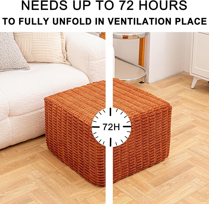 Asuprui Round Square Pouf Ottoman Foot Rest – Lightweight Modern Footstool with Plush Foam Filling, Perfect for Living Room Decor & Cozy Comfort – 20x20x14 Inch Chic Accent Piece (Burnt Orange)