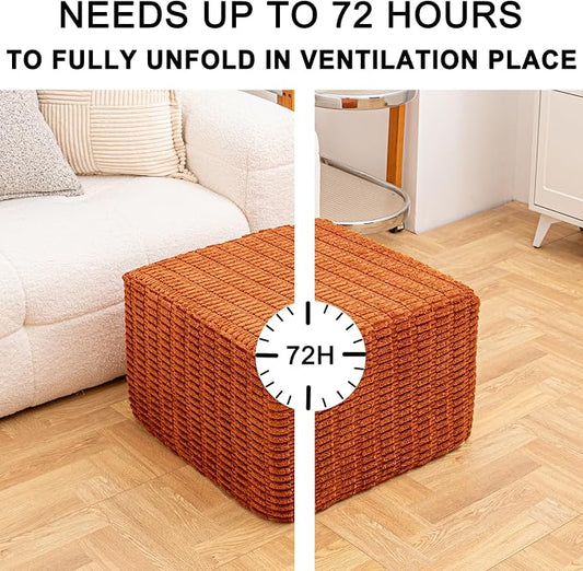 Asuprui Round Square Pouf Ottoman Foot Rest – Lightweight Modern Footstool with Plush Foam Filling, Perfect for Living Room Decor & Cozy Comfort – 20x20x14 Inch Chic Accent Piece (Burnt Orange)