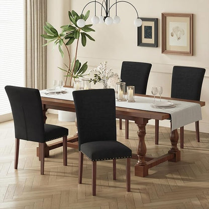 MALOL Dining Chairs Set of 4, High Back Dining Chair with Wood Legs and Nailhead Trim, Modern Padded Kitchen Room Chairs for Dining Room/Restaurant, Black