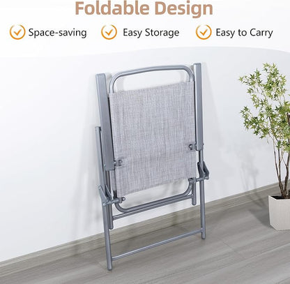 Vongrasig 6 Pieces Folding Patio Dining Set, All Weather Small Metal Outdoor Table and Chair Set, Garden Patio Furniture Set w/Umbrella, Glass Table & 4 Folding Chairs for Lawn, Backyard, Silver