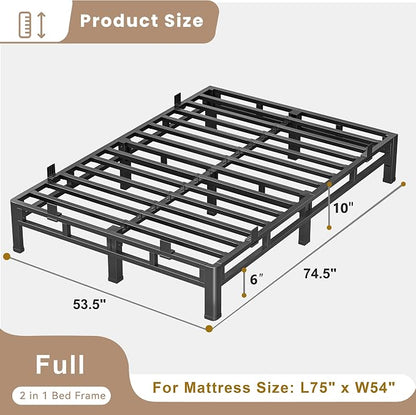 ROIL 10 Inch Full Size Bed Frame, Metal Bed Frame & Box Spring 2 in 1 Platform with Round Corner Legs, 4000LBS Double Layer Low Profile Metal Platform Mattress Baffles, Noise-Free Easy Assembly