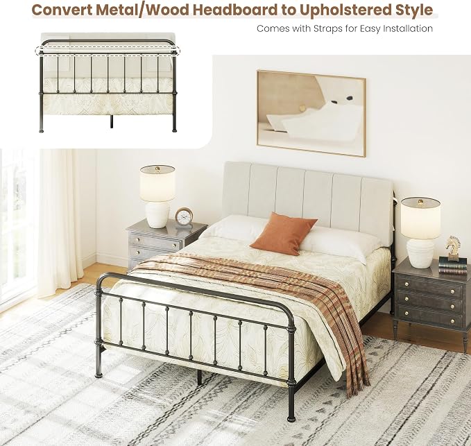 Full Size Headboard Only-No Assembly, Upholstered Headboard Full Size Linen Fabric Modern Style Headboards Extra-Thick, Beige