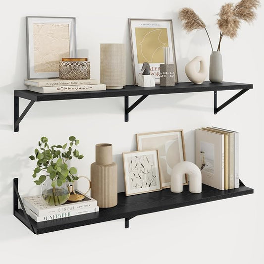 Axeman Deep Floating Shelves | 40 Inch Black Wall Shelves Set of 2 | 10 Inch Deep Rustic Wood Shelves for Wall | 40'' W x 10''D Black Shelves for Living Room Bathroom Kitchen