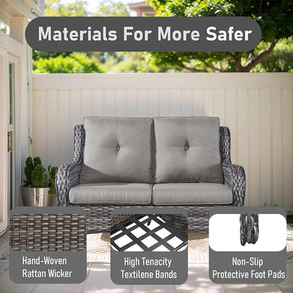 Outdoor Loveseat Sofa-2 Seater Rattan Wicker Patio Couch High Back Patio Sofa for Porch Deck Backyard-Greywicker/Grey