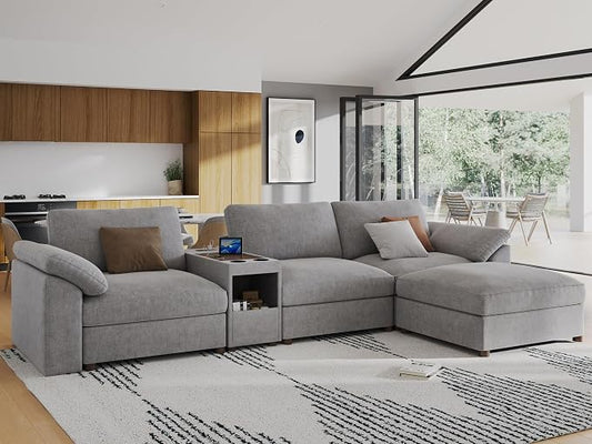 EASE MOOSE Oversized L Shape Sectional Sofa, Grey