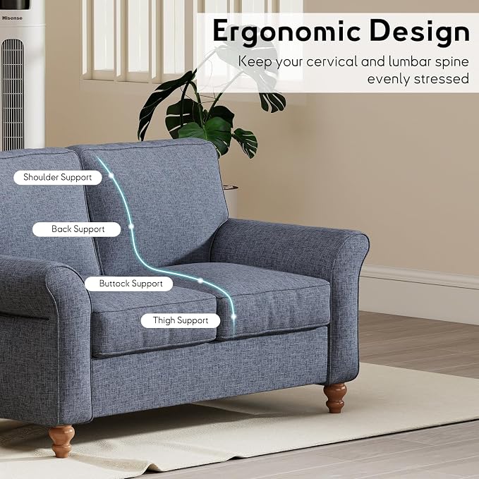 Bonzy Home 57" Loveseat Sofa, 2 Seater Comfy Love Seat Sofa for Living Room, Apartment, Office, Blue