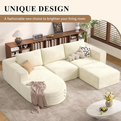 U-Shaped Boneless Couches for Living Room with Chaise,104" Modular Sectional Sofa with Convertible Ottoman,Cozy Cloud Couch with U-Shaped,Sponge Compression Sofas in a Box