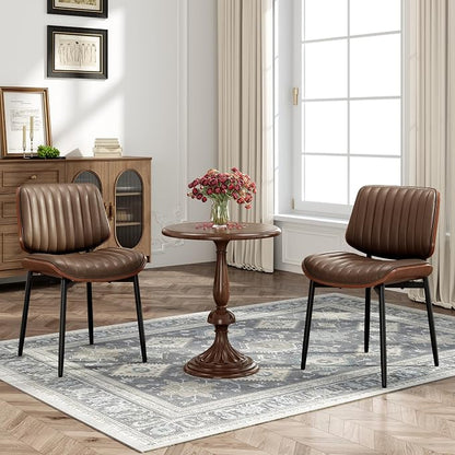 MALOL Leather Dining Chairs Set of 2, Modern Upholstered Dining Room Kitchen Chairs with Metal Legs and Wooden Back Support for Home Dining Room/Restaurant, Brown