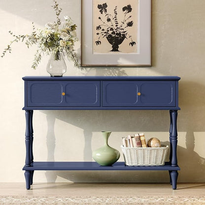 ARTPOWER Console Table with Drawers for Entryway, Mid-Century Entryway Table with Storage, Blue Narrow Entryway Table with Open Shelf Behind Sofa for Living Room, Foyer, Hallway