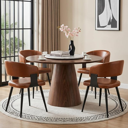 Dining Chairs Set of 4, Modern Upholstered PU Leather Kitchen & Dining Room Chairs with Curved Open Back Metal Legs, Kitchen Chairs for Dining Room Restaurant (Vintage Brown, Set of 4)