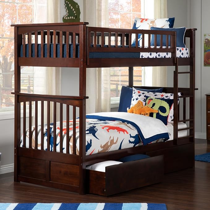 AFI, Columbia Twin Over Twin Ladder Bunk Bed with Storage Drawers, Walnut