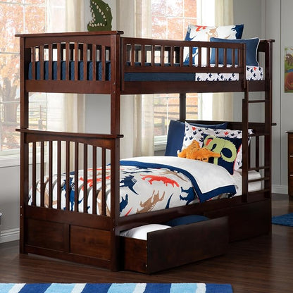 AFI, Columbia Twin Over Twin Ladder Bunk Bed with Storage Drawers, Walnut